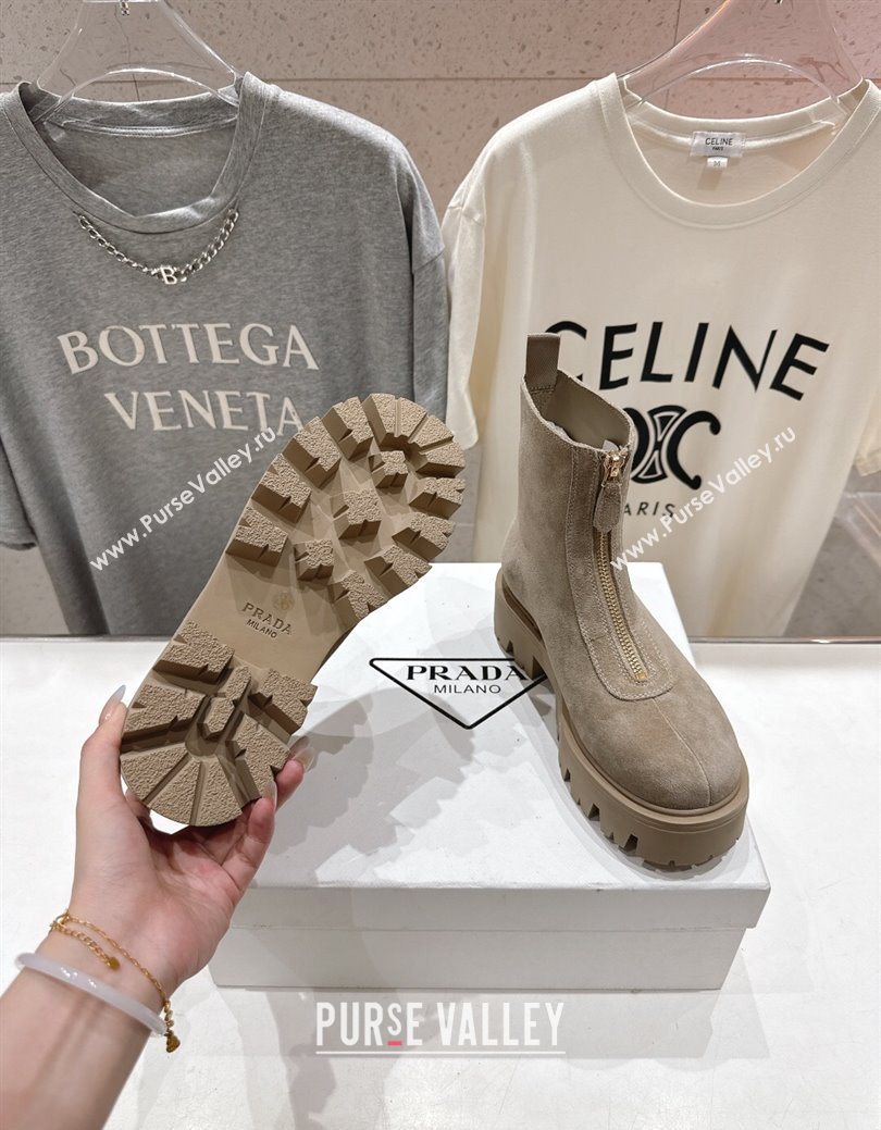 Prada Suede Platform Booties 5cm with Zip Grey 2025 1T328O (MD-251027059)