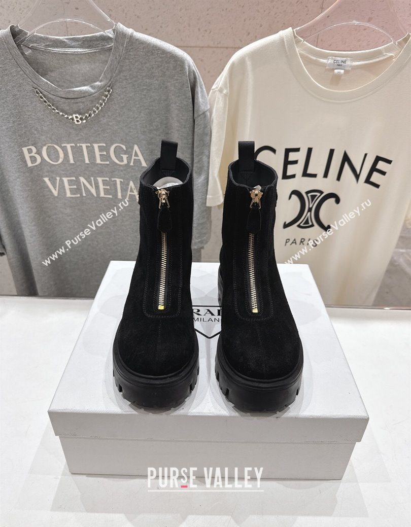 Prada Suede Platform Booties 5cm with Zip Black 2025 1T328O (MD-251027060)