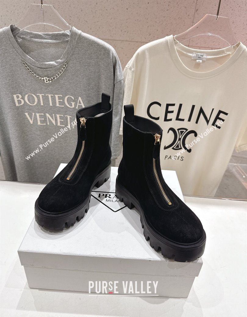 Prada Suede Platform Booties 5cm with Zip Black 2025 1T328O (MD-251027060)