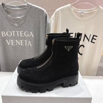 Prada Suede Platform Booties 5cm with Zip Black 2025 1T328O (MD-251027060)