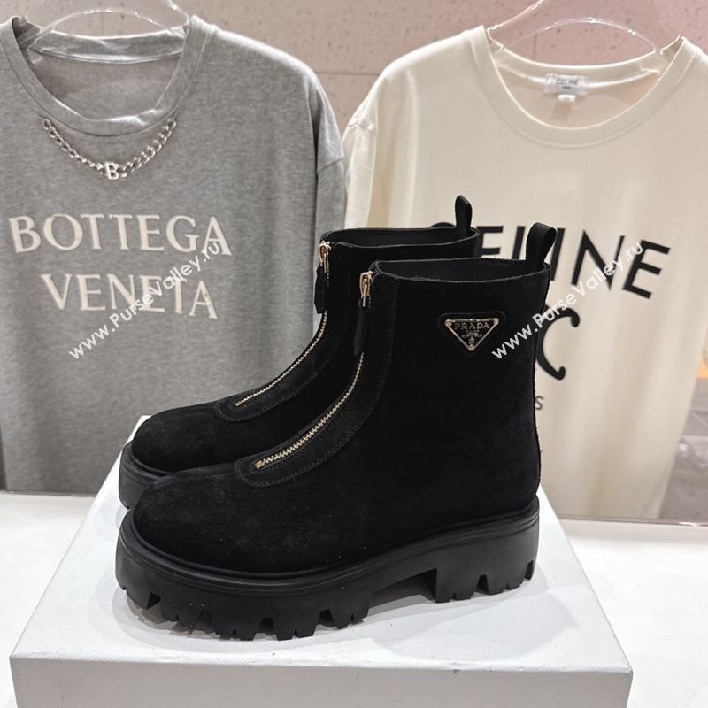 Prada Suede Platform Booties 5cm with Zip Black 2025 1T328O (MD-251027060)