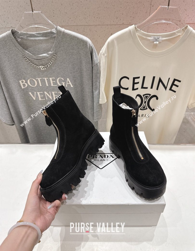 Prada Suede Platform Booties 5cm with Zip Black 2025 1T328O (MD-251027060)
