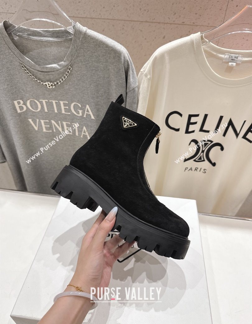 Prada Suede Platform Booties 5cm with Zip Black 2025 1T328O (MD-251027060)