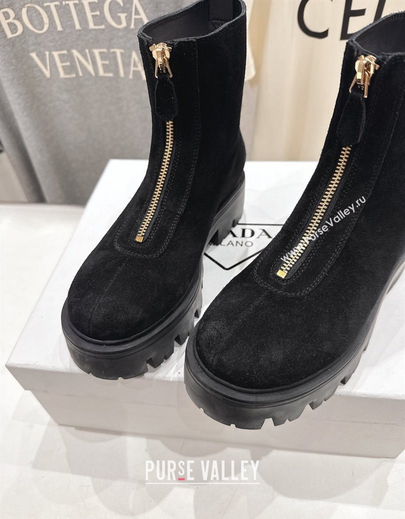 Prada Suede Platform Booties 5cm with Zip Black 2025 1T328O (MD-251027060)