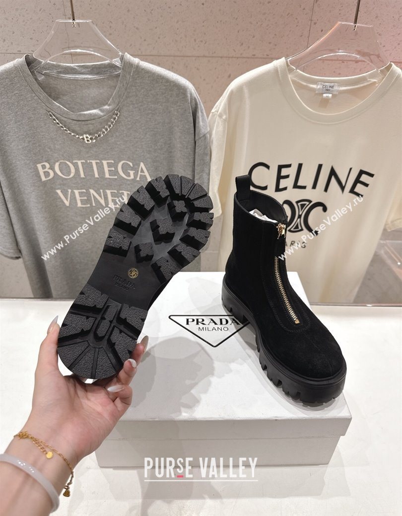 Prada Suede Platform Booties 5cm with Zip Black 2025 1T328O (MD-251027060)