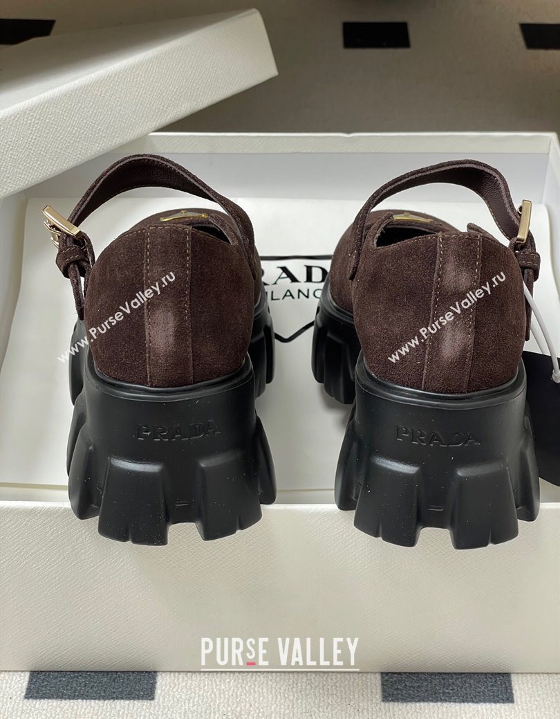 Prada Suede Monolith Platform Mary Janes Shoes 5cm Dark Brown 2025 1F080O (MD-251027044)