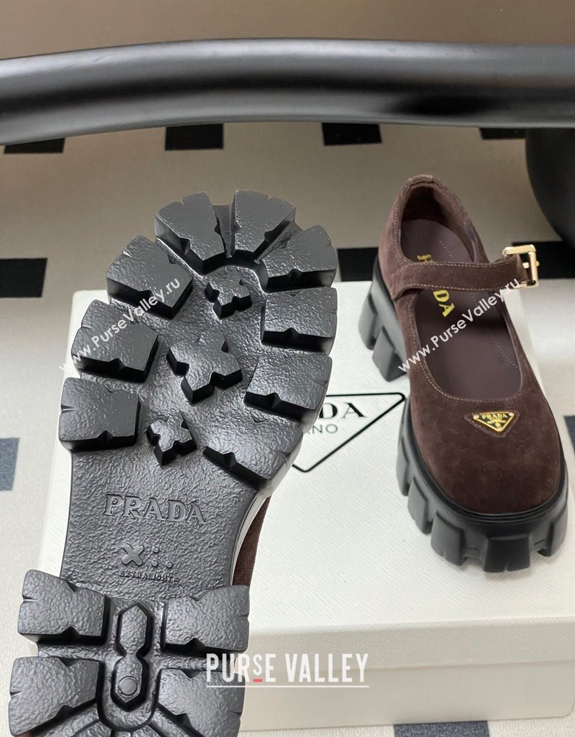 Prada Suede Monolith Platform Mary Janes Shoes 5cm Dark Brown 2025 1F080O (MD-251027044)