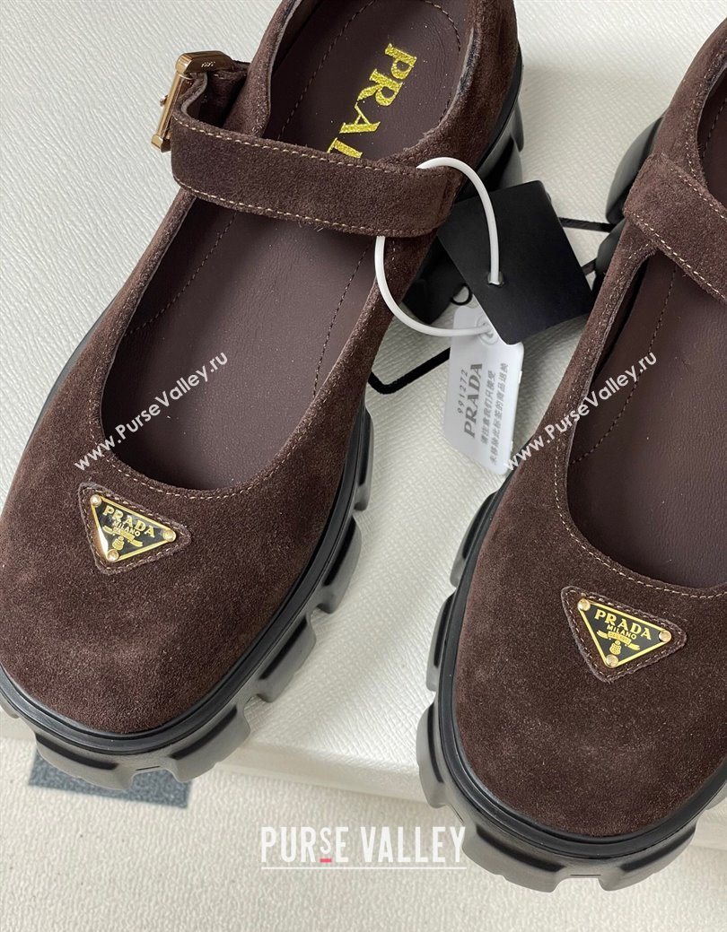Prada Suede Monolith Platform Mary Janes Shoes 5cm Dark Brown 2025 1F080O (MD-251027044)