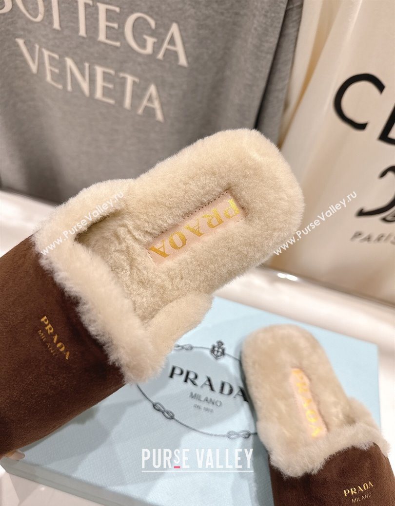 Prada Suede and Wool Flat Mules Brown 2025 1S008O (MD-251027001)