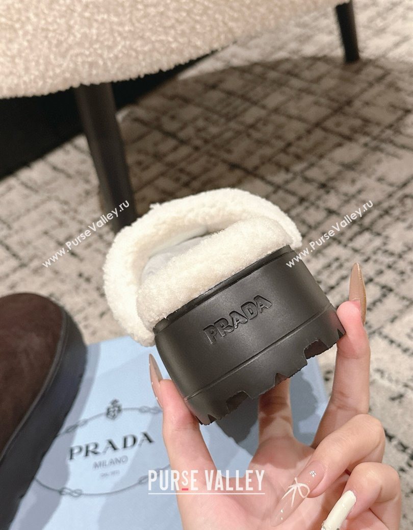 Prada Suede and Shearling Platform Mules 4cm Dark Brown 2025 PR102702 (HQG-251027024)