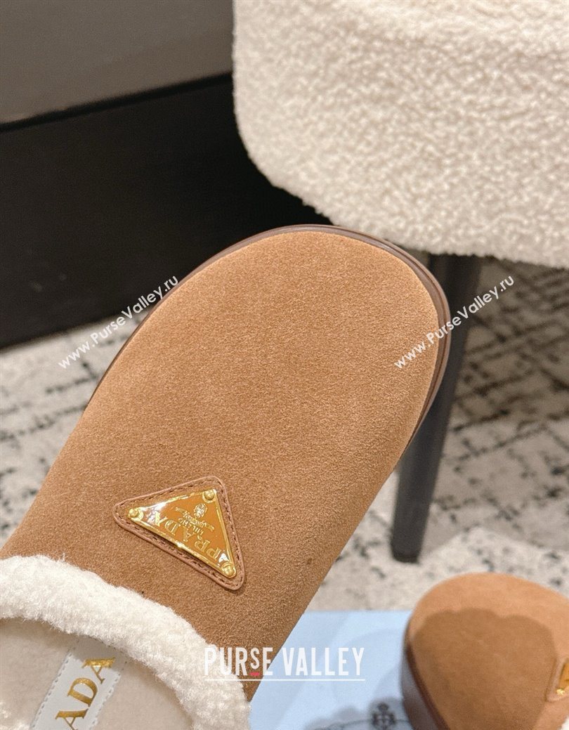 Prada Suede and Shearling Platform Mules 4cm Brown2 2025 PR102702 (HQG-251027025)