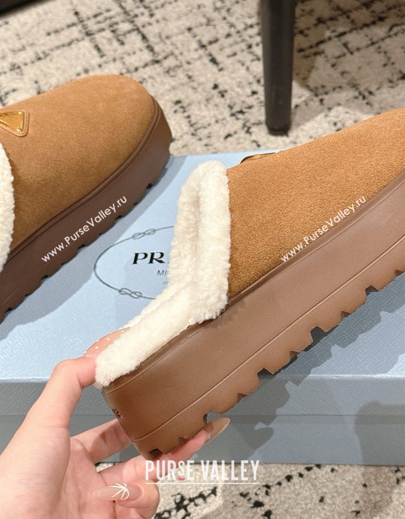 Prada Suede and Shearling Platform Mules 4cm Brown2 2025 PR102702 (HQG-251027025)