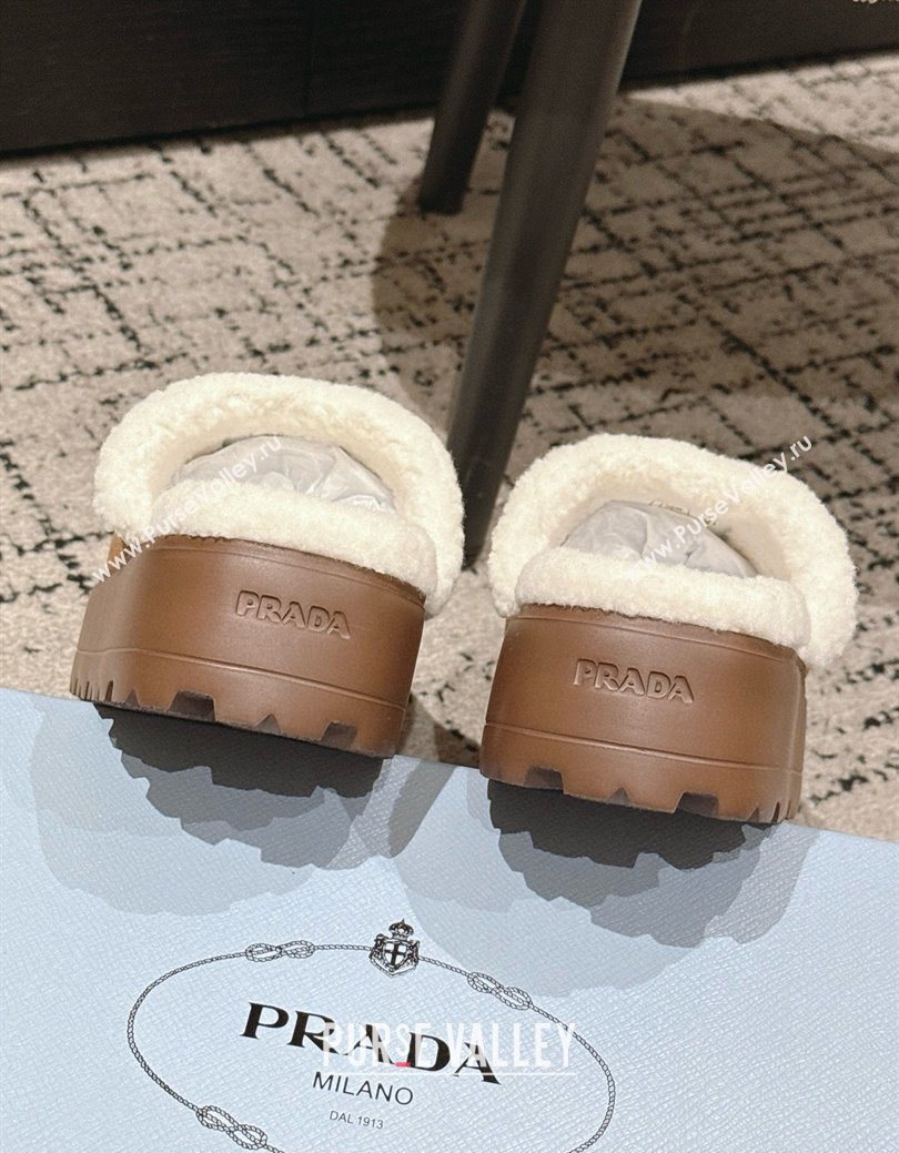 Prada Suede and Shearling Platform Mules 4cm Brown2 2025 PR102702 (HQG-251027025)