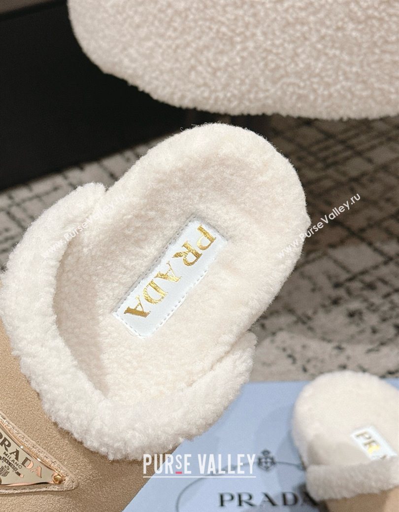 Prada Suede and Shearling Flat Mules Beige 2025 PR102702 (HQG-251027028)