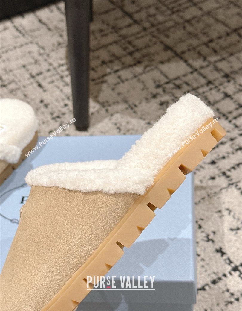 Prada Suede and Shearling Flat Mules Beige 2025 PR102702 (HQG-251027028)