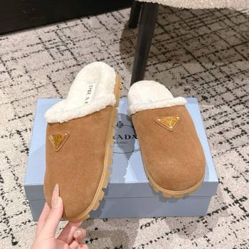Prada Suede and Shearling Flat Mules Brown2 2025 PR102702 (HQG-251027031)