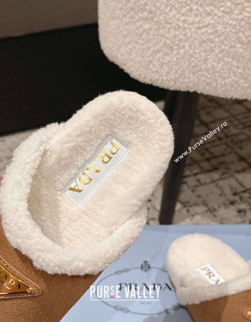 Prada Suede and Shearling Flat Mules Brown2 2025 PR102702 (HQG-251027031)