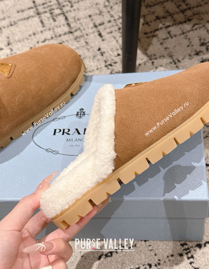 Prada Suede and Shearling Flat Mules Brown2 2025 PR102702 (HQG-251027031)