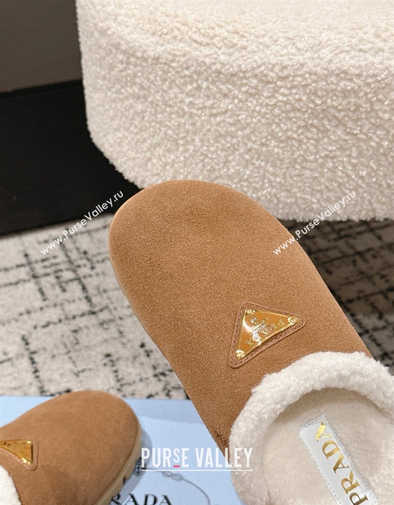 Prada Suede and Shearling Flat Mules Brown2 2025 PR102702 (HQG-251027031)