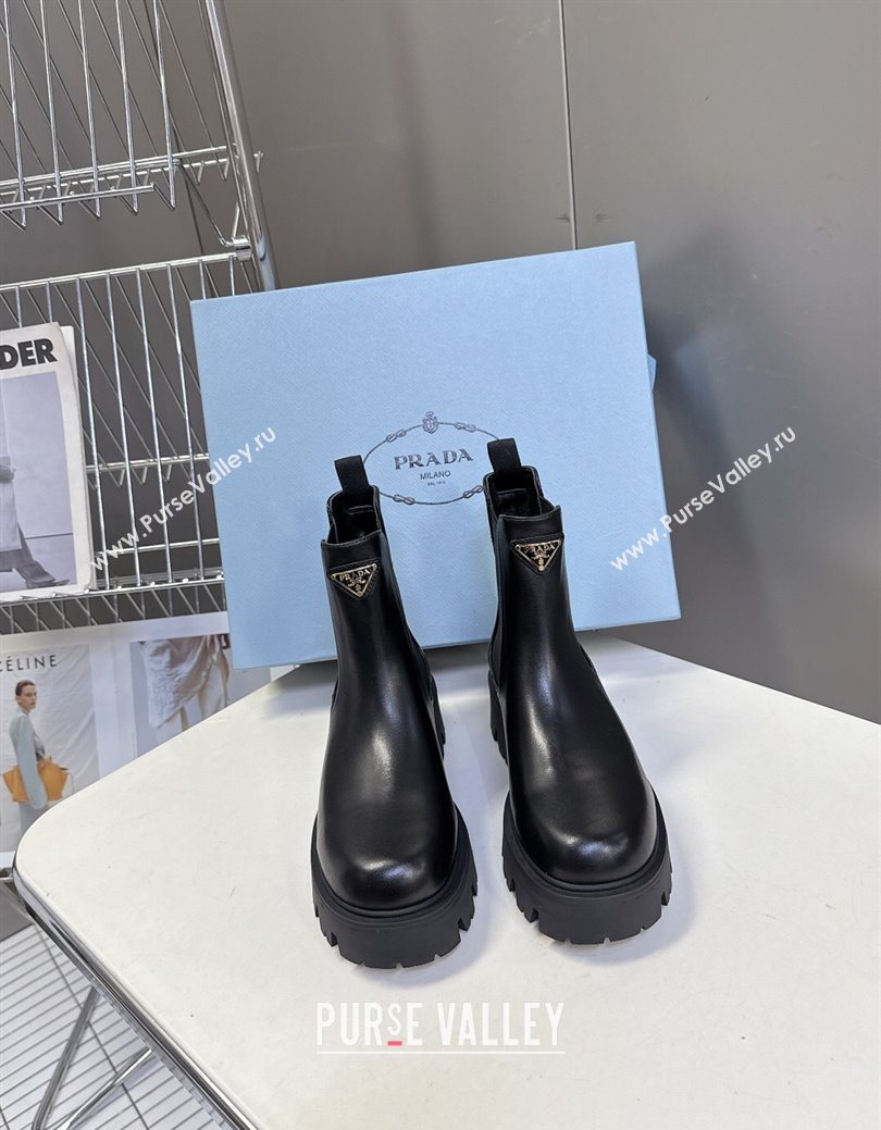 Prada Shiny Leather Platform Ankle Boots 5cm Black 2025 1T186O (MD-251027082)