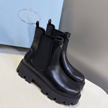 Prada Shiny Leather Platform Ankle Boots 5cm Black 2025 1T186O (MD-251027082)