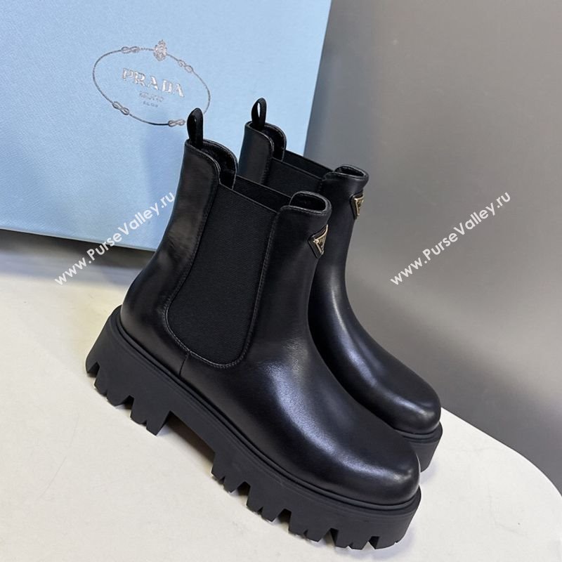 Prada Shiny Leather Platform Ankle Boots 5cm Black 2025 1T186O (MD-251027082)