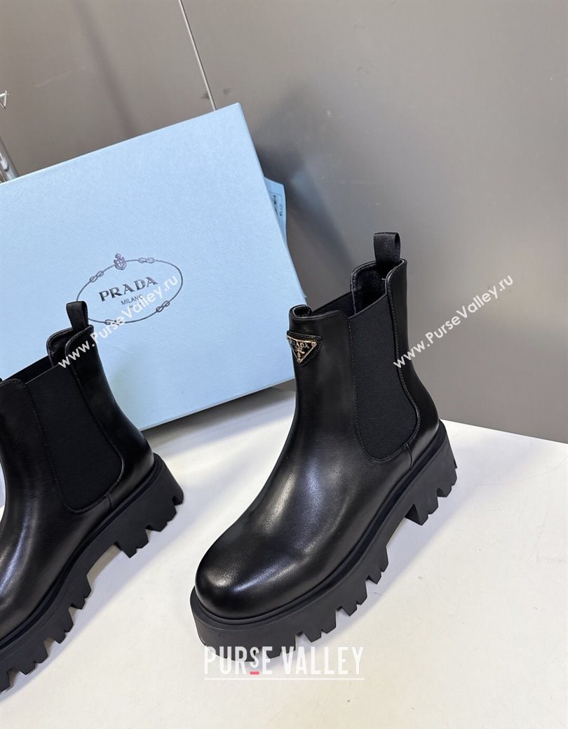 Prada Shiny Leather Platform Ankle Boots 5cm Black 2025 1T186O (MD-251027082)