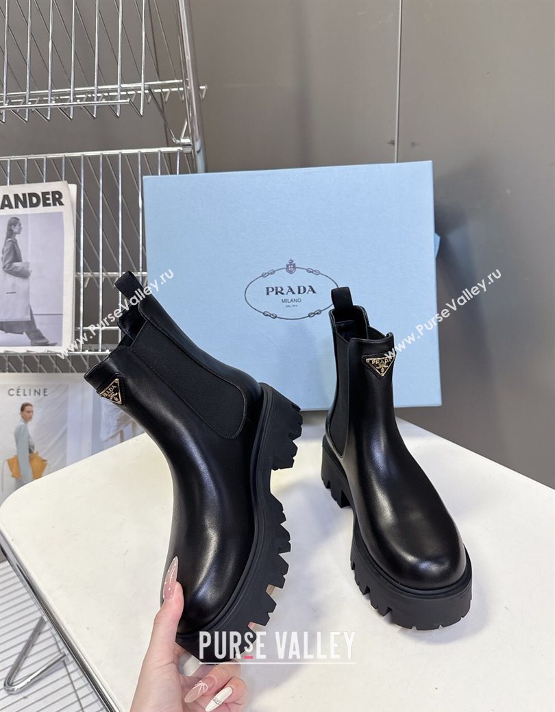 Prada Shiny Leather Platform Ankle Boots 5cm Black 2025 1T186O (MD-251027082)