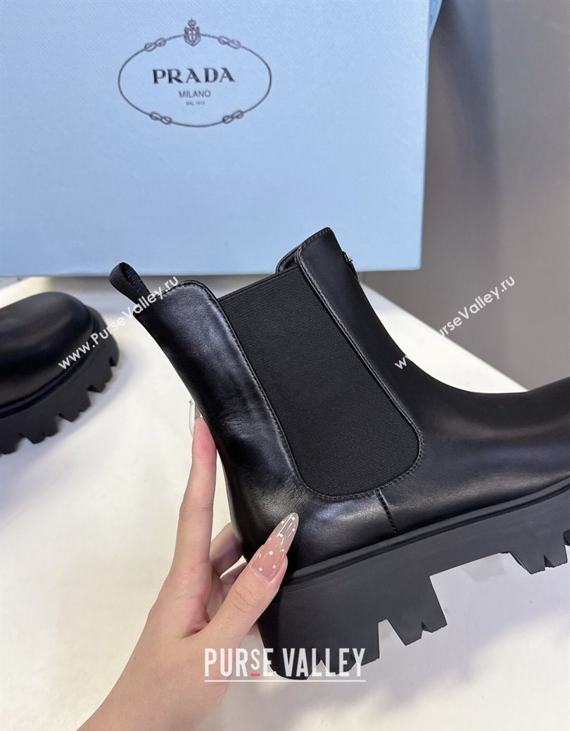 Prada Shiny Leather Platform Ankle Boots 5cm Black 2025 1T186O (MD-251027082)