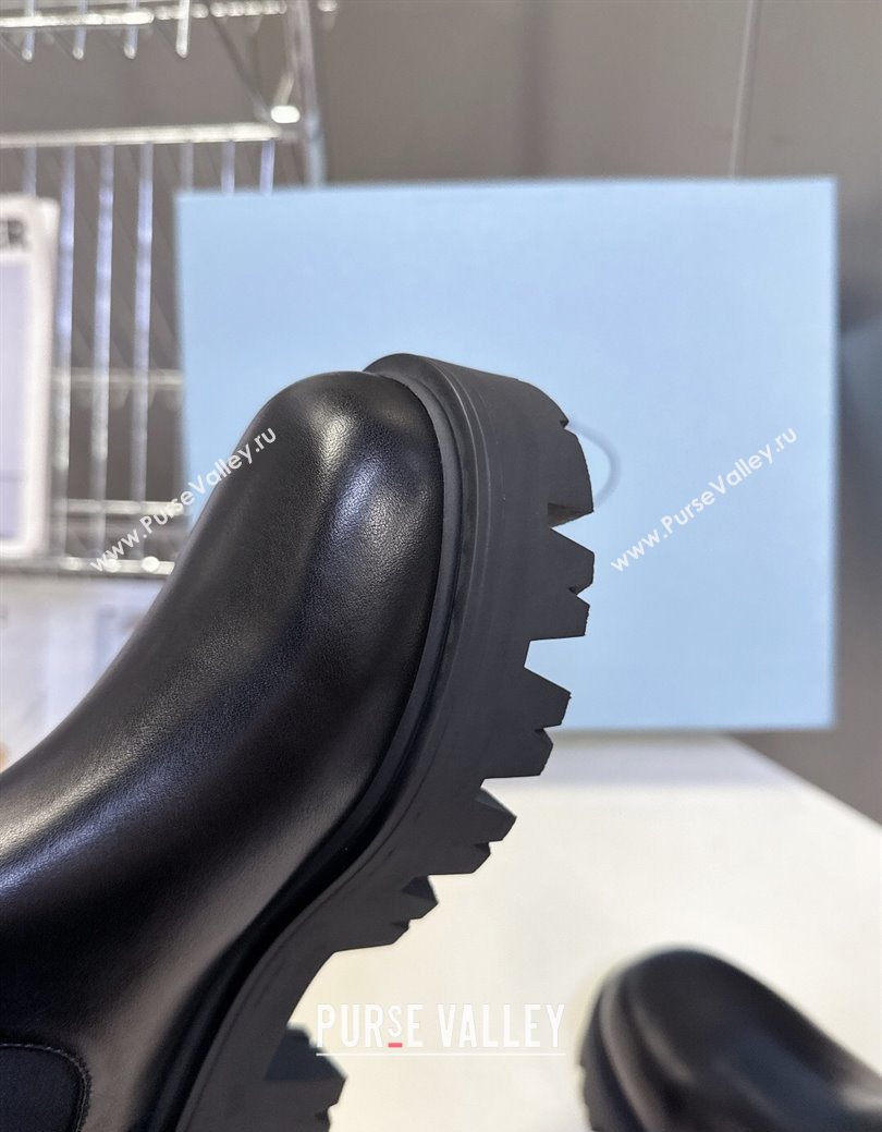 Prada Shiny Leather Platform Ankle Boots 5cm Black 2025 1T186O (MD-251027082)