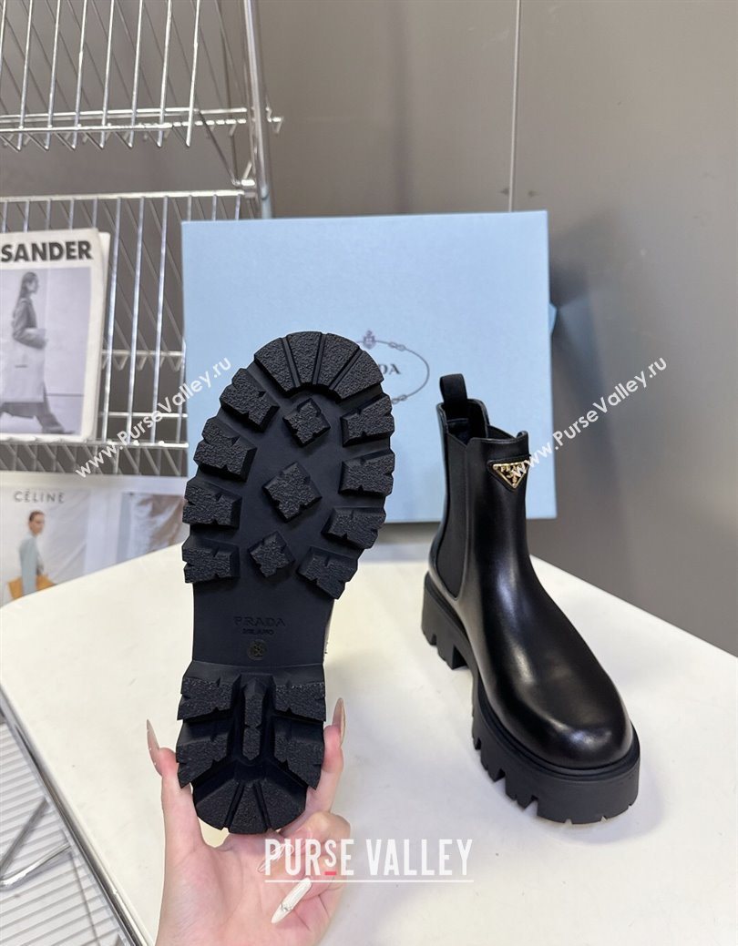 Prada Shiny Leather Platform Ankle Boots 5cm Black 2025 1T186O (MD-251027082)