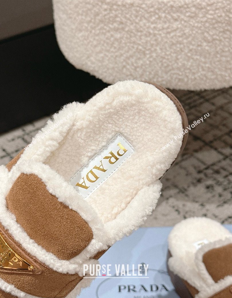 Prada Suede and Shearling Platform Mules 4cm Brown2 2025 PR101107 (HQG-251027019)