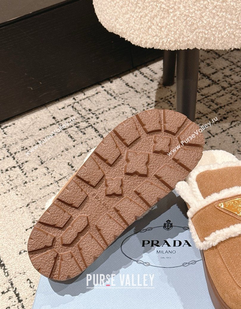 Prada Suede and Shearling Platform Mules 4cm Brown2 2025 PR101107 (HQG-251027019)