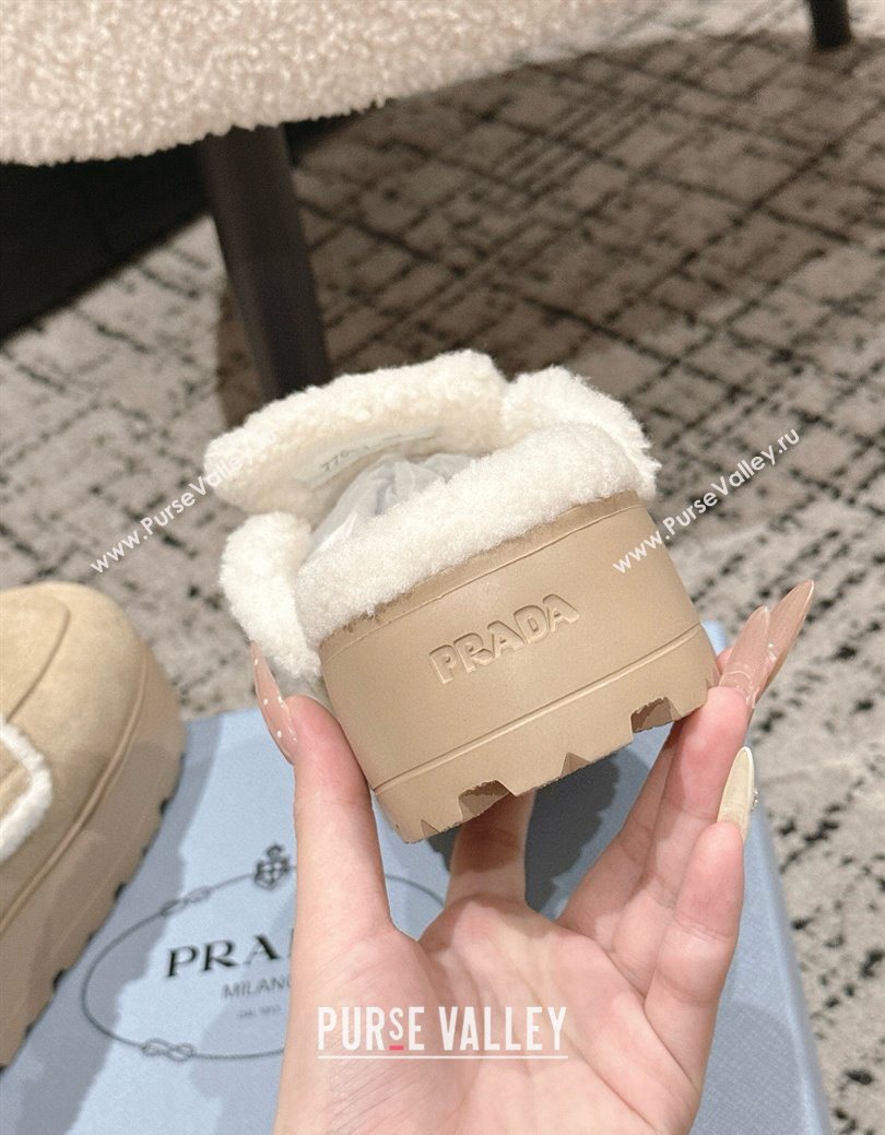 Prada Suede and Shearling Platform Mules 4cm Beige 2025 PR101107 (HQG-251027020)