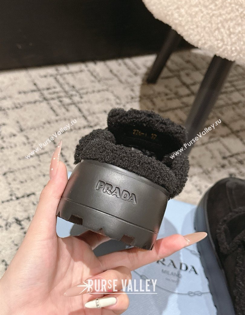 Prada Suede and Shearling Platform Mules 4cm Black 2025 PR101107 (HQG-251027021)