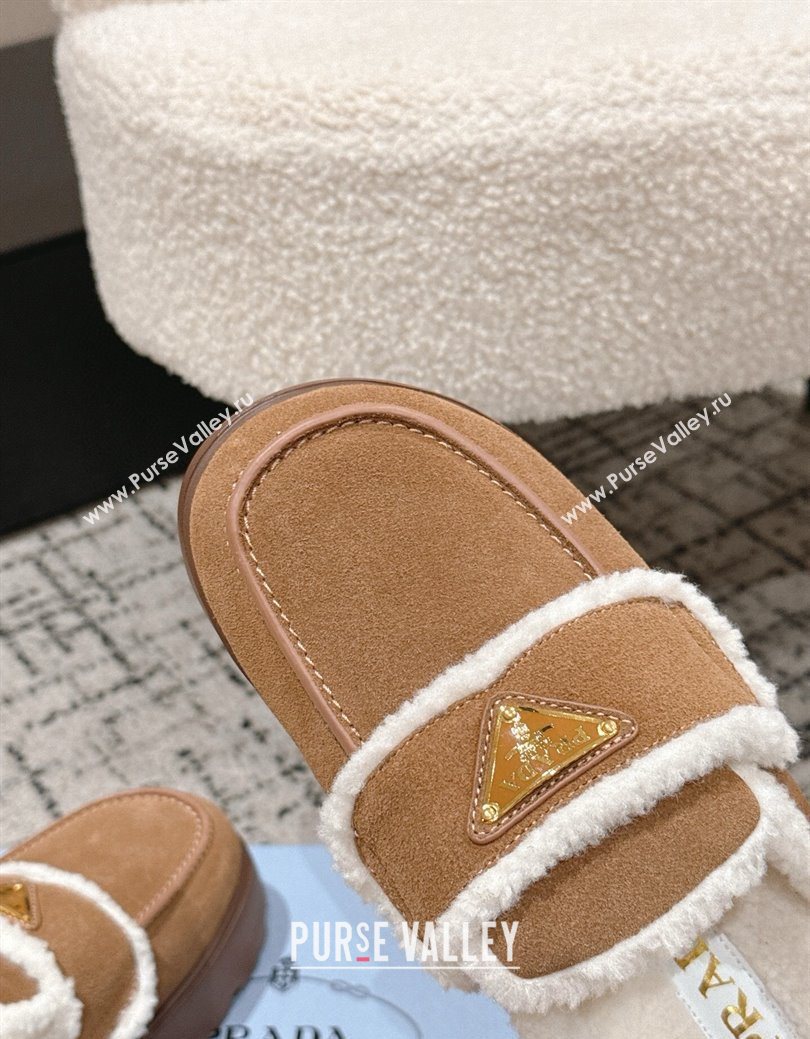 Prada Suede and Shearling Platform Mules 4cm Brown2 2025 1XZ778 (HQG-251027013)