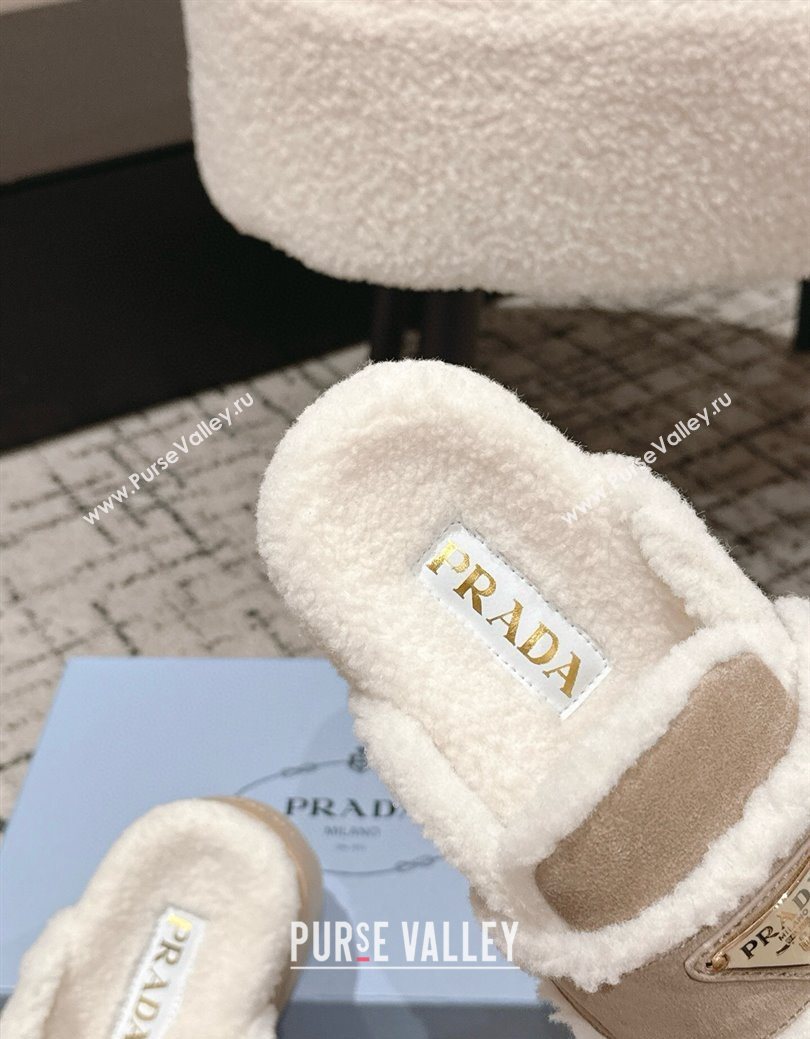 Prada Suede and Shearling Platform Mules 4cm Taupe 2025 1XZ778 (HQG-251027014)