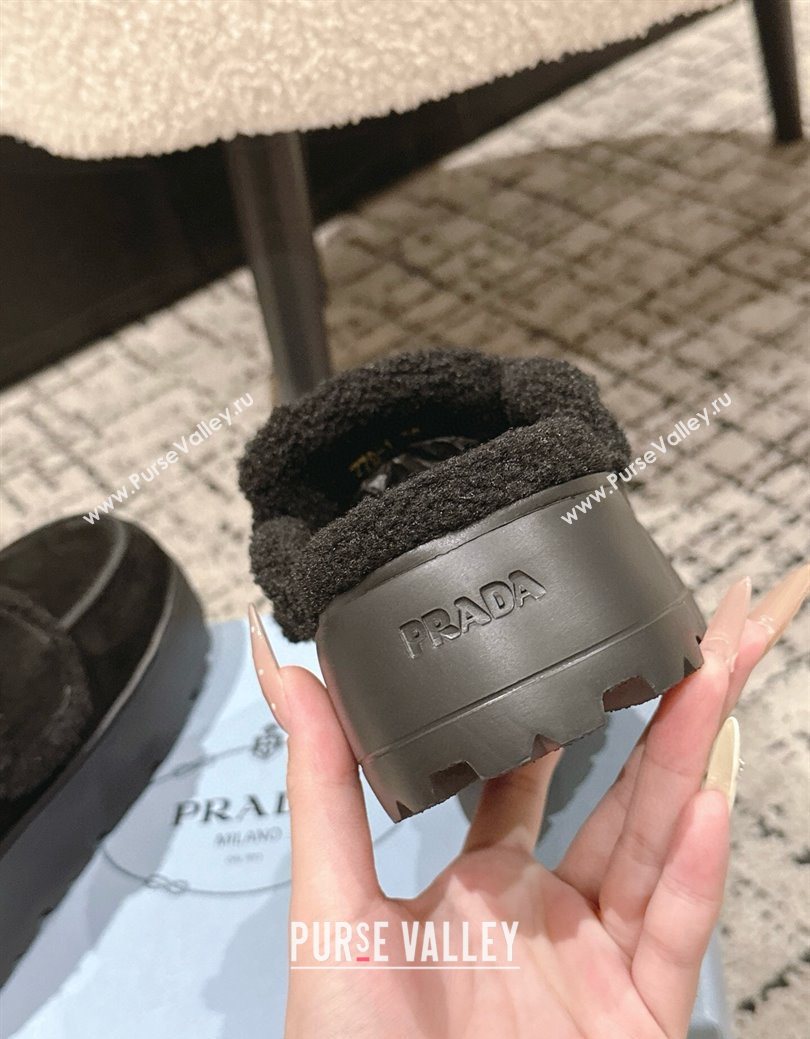 Prada Suede and Shearling Platform Mules 4cm Black 2025 1XZ778 (HQG-251027015)
