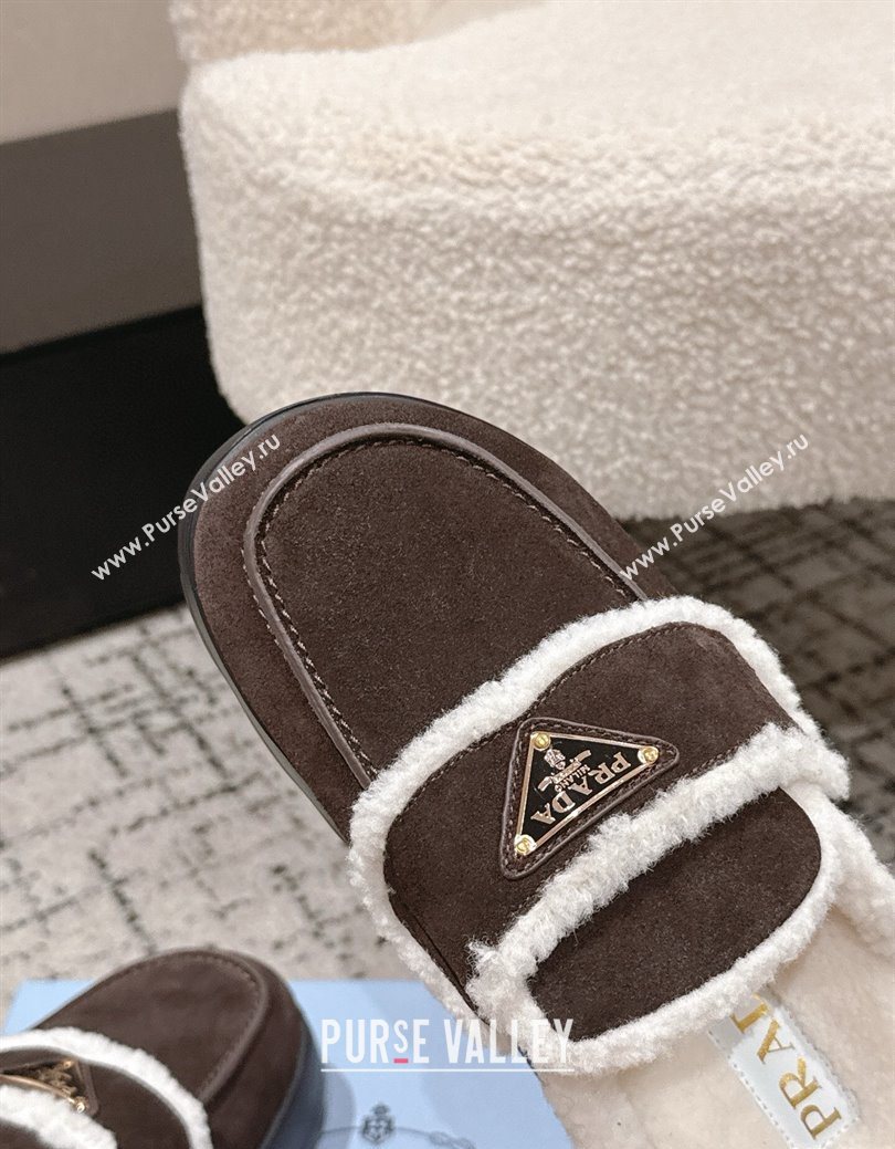 Prada Suede and Shearling Platform Mules 4cm Dark Brown 2025 1XZ778 (HQG-251027016)