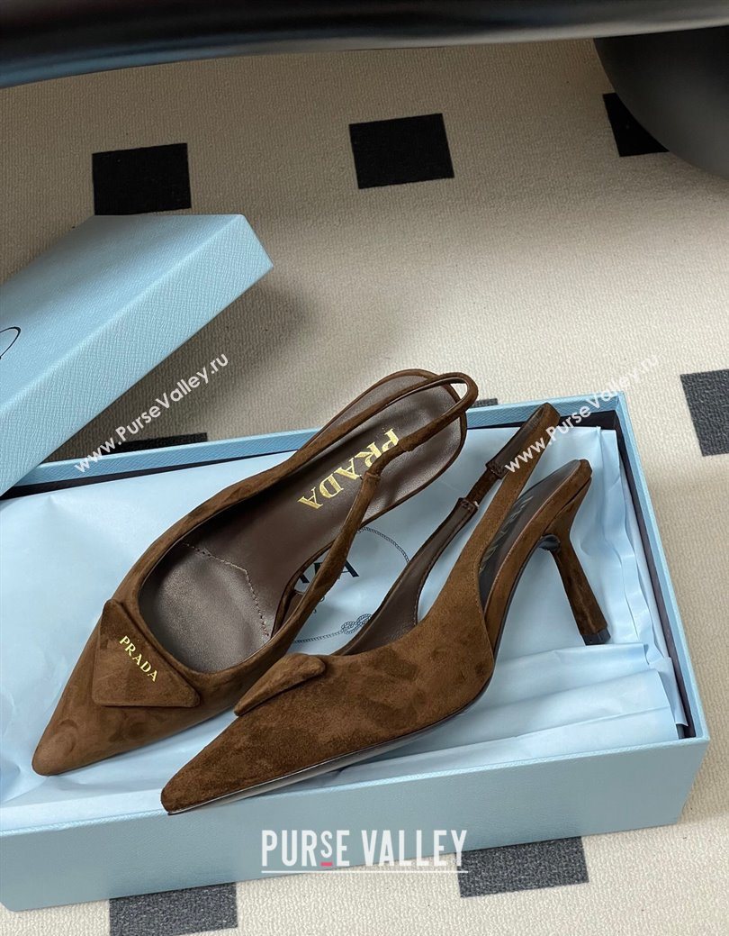 Prada Suede Slingback Pumps 7.5cm Brown2 2025 1I901M (MD-251027036)