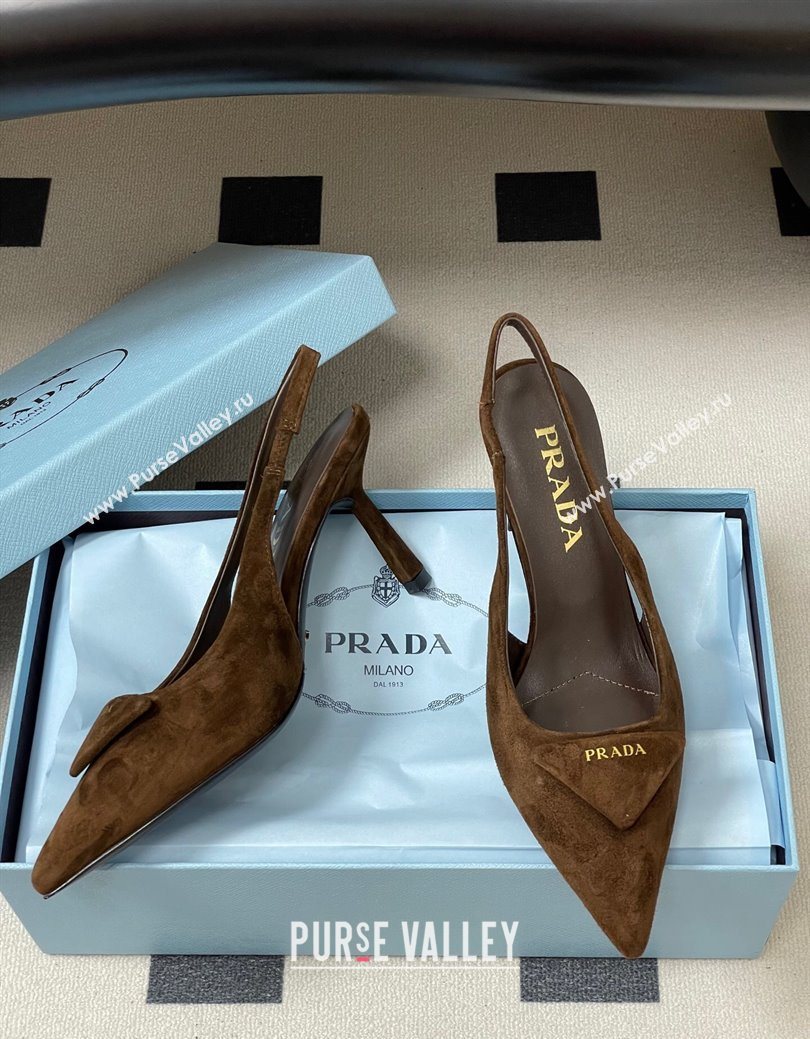 Prada Suede Slingback Pumps 7.5cm Brown2 2025 1I901M (MD-251027036)