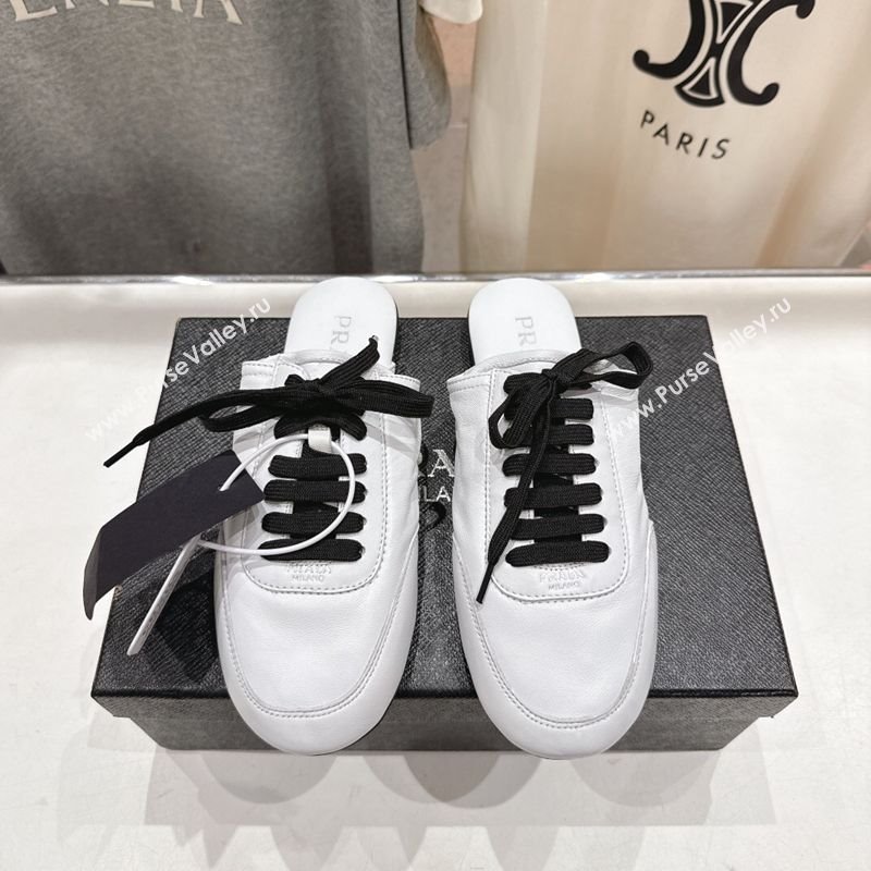 Prada Collapse Nappa Leather Lace-up Flat Mules White 2025 1E989N (MD-251027033)