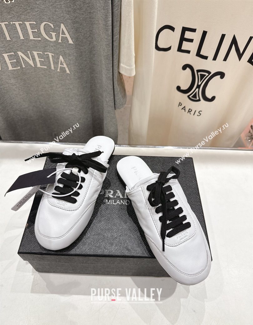 Prada Collapse Nappa Leather Lace-up Flat Mules White 2025 1E989N (MD-251027033)
