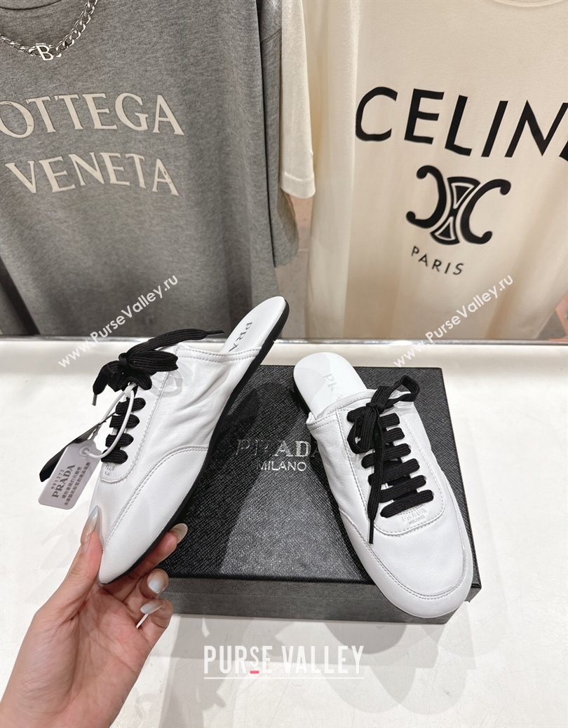 Prada Collapse Nappa Leather Lace-up Flat Mules White 2025 1E989N (MD-251027033)