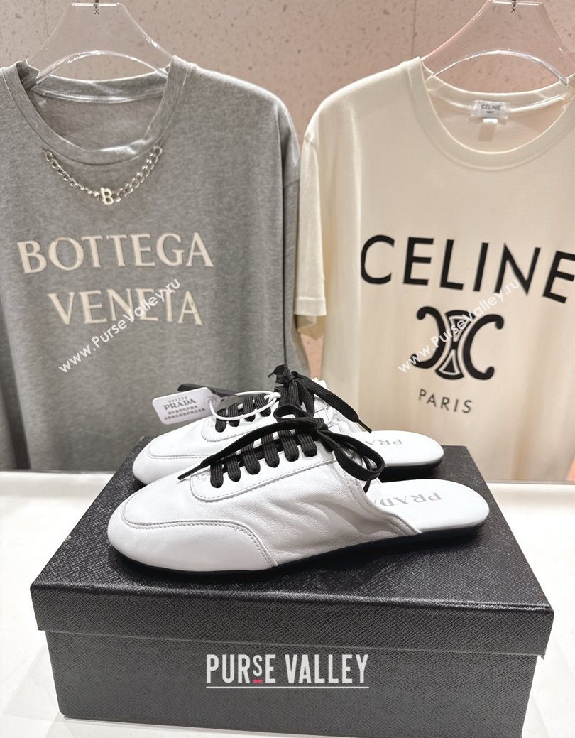 Prada Collapse Nappa Leather Lace-up Flat Mules White 2025 1E989N (MD-251027033)