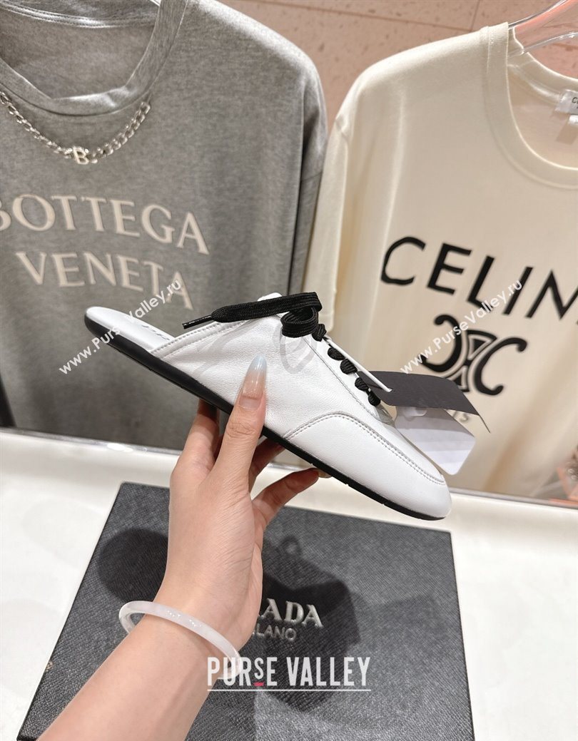 Prada Collapse Nappa Leather Lace-up Flat Mules White 2025 1E989N (MD-251027033)