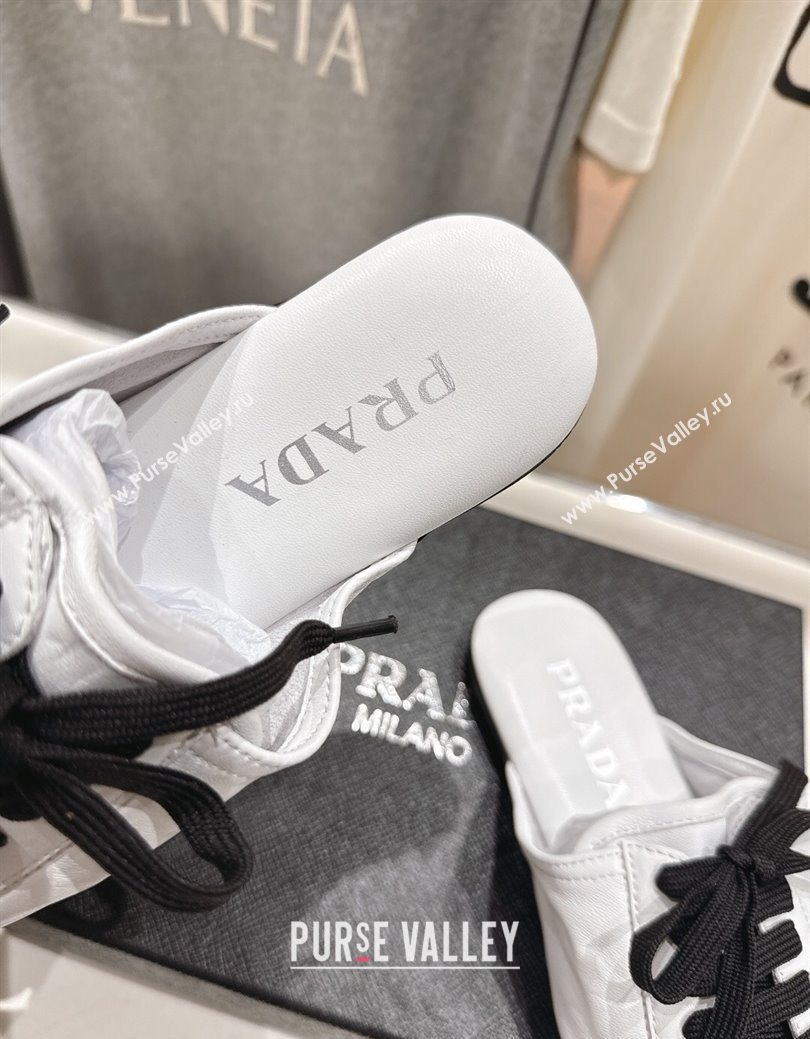 Prada Collapse Nappa Leather Lace-up Flat Mules White 2025 1E989N (MD-251027033)