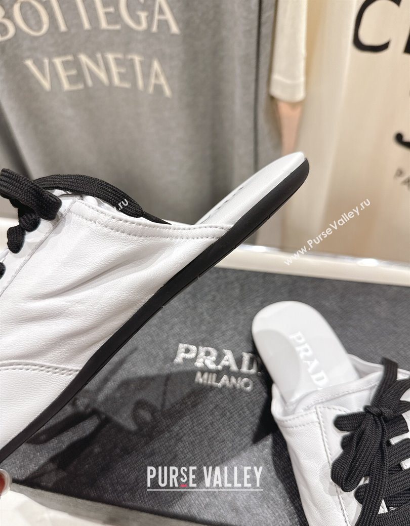 Prada Collapse Nappa Leather Lace-up Flat Mules White 2025 1E989N (MD-251027033)