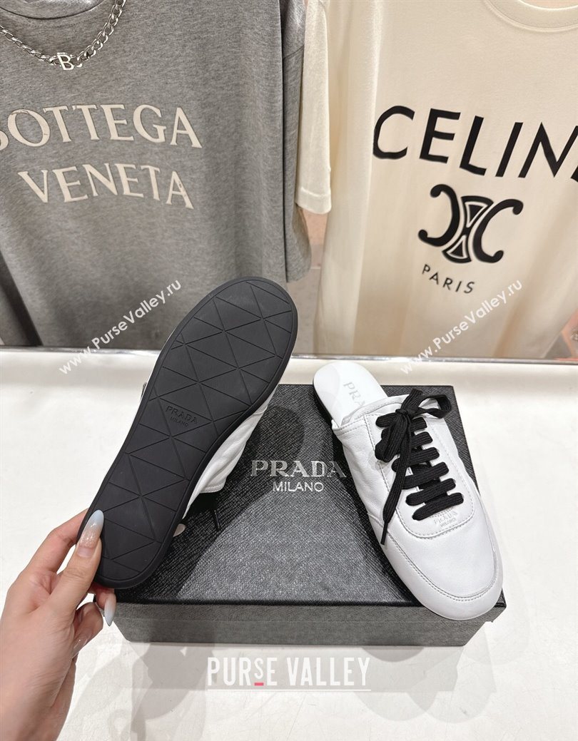 Prada Collapse Nappa Leather Lace-up Flat Mules White 2025 1E989N (MD-251027033)