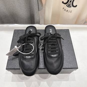 Prada Collapse Nappa Leather Lace-up Flat Mules Black 2025 1E989N (MD-251027034)
